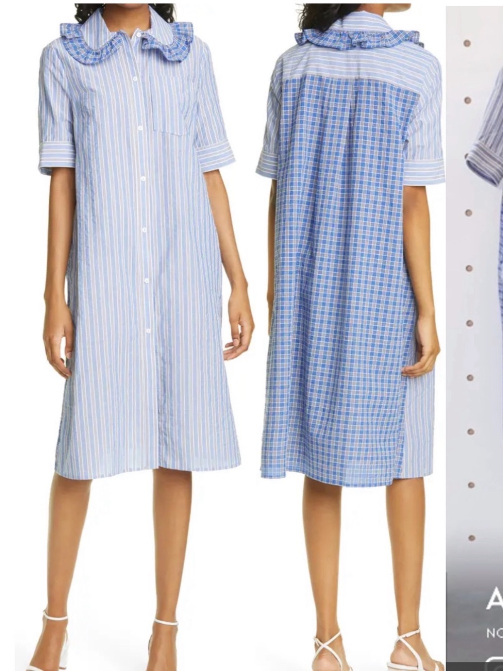 BAUM UND PFERDGARTEN Stripe & Plaid Ruffle Collar Stretch
Cotton Dress 34 XS